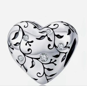 Sterling Silver Retro Heart Charm 925